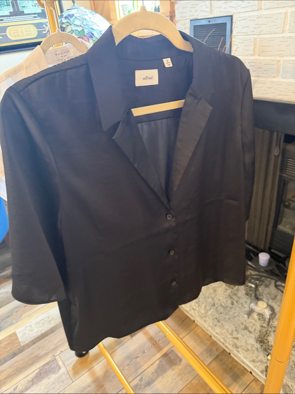 Wilfred Black Satin Short-Sleeve Button-Down Blouse size M